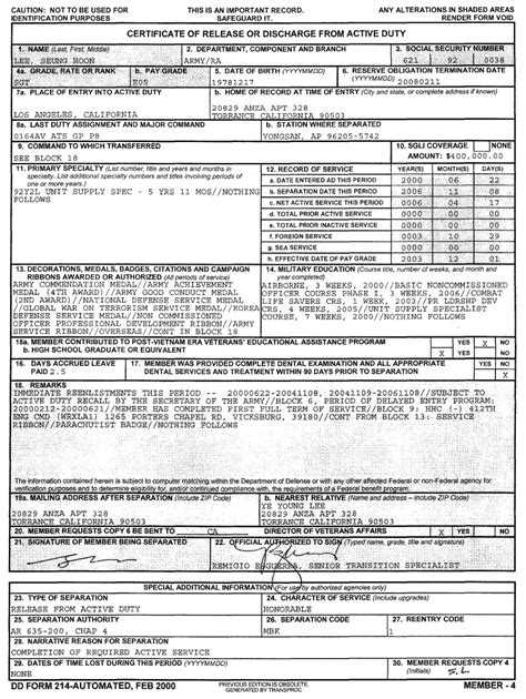 Free Printable Dd214 Form